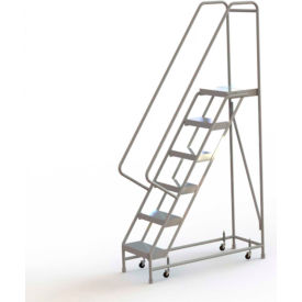 6 Step Aluminum Rolling Ladder, 16"W Ribbed Tread, 14"D Top Step