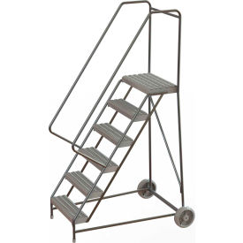 6 Step Aluminum Wheel-Barrow Style Rolling Ladder 24"W Plat. Grip Strut Tread