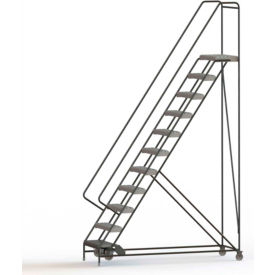 11 Step Aluminum Rolling Ladder, 24"W Grip Tread, 28"D Top Step