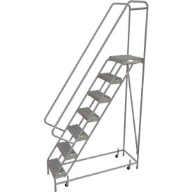 7 Step Aluminum Rolling Ladder, 16"W Grip Tread, 14"D Top Step