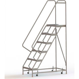 6 Step Aluminum Rolling Ladder, 24"W Ribbed Tread, 14"D Top Step -