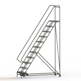 11 Step Aluminum Rolling Ladder, 24"W Ribbed Tread, 21"D Top Step