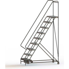 9 Step Aluminum Rolling Ladder, 24"W Ribbed Tread, 28"D Top Step - WLAR109244-D5C