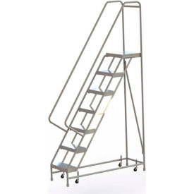 7 Step Aluminum Rolling Ladder, 16"W Ribbed Tread, 14"D Top Step