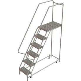 6 Step Aluminum Rolling Ladder, 16"W Grip Tread, 21"D Top Step - WLAR106165-D4C