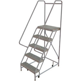 5 Step Aluminum Rolling Ladder, 24"W Grip Tread, 14"D Top Step