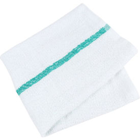 100% Cotton Green Stripe Terry Bar Towel, 30 oz., 16" x 19", 12 Towels/Pack, 5 Packs