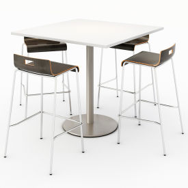 42" Dining Table & 4 Barstool Set, Designer White Table With Espresso Stools