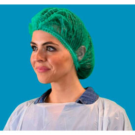 Pleated Polypropylene Bouffant Cap, 100% Latex Free, Green, 24", 100/Bag, 10 Bags/Case
