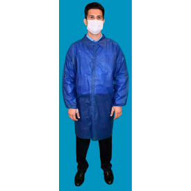 Heavy Duty Polypropylene Lab Coat, Elastic Wrists/Velcro Front, Navy Blue, 4XL, 30/Case