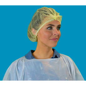 Pleated Polypropylene Bouffant Cap, 100% Latex Free, Yellow, 24", 100/Bag, 10 Bags/Case