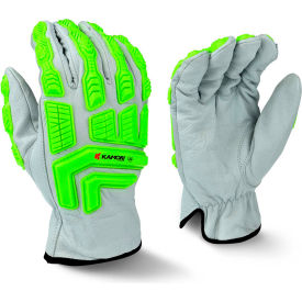 Kamori Leather Gloves with TPR, Cut A4, 1 Pair, White/Lime Green, XL