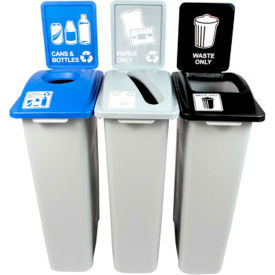 Waste Watcher Triple - Cans & Bottles/Paper/Waste, 69 Gallon, Gray - 100992