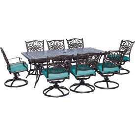 Traditions 9 Piece Dining Set with Square Cast Top Dining Table and 8 Swivel Rockers