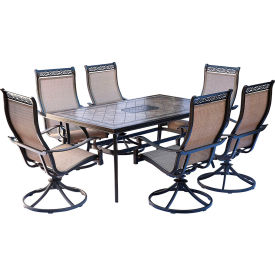 Monaco 7 Piece Patio Dining Set with 6 Sling Swivel Rockers and Tile Top Dining Table