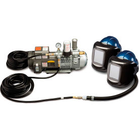 Supplied Air Shield & Black Welding Helmet, Deluxe, 2 Workers, 50' Hose & #10 Lens
