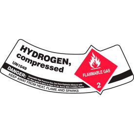 Gas Cylinder Shoulder Label, Hydrogen Compressed, Vinyl Adhesive, 5/Pack