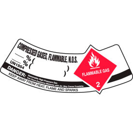 Gas Cylinder Label, Compressed Gases, Flammable, N.O.S., Vinyl Adhesive, 5/Pack