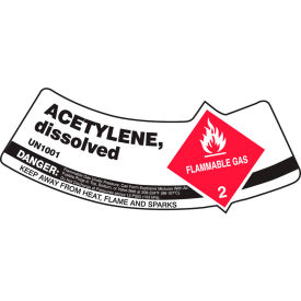 Gas Cylinder Shoulder Label, Acetylene Dissolved, Vinyl Adhesive, 5/Pack