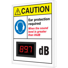 Decibel Meter Sign, Caution Ear Protection Required, 12" x 10" x 1"