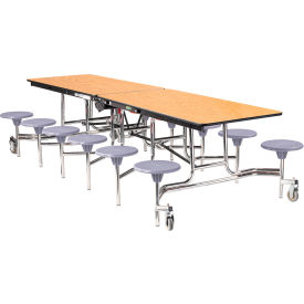 Mobile Cafeteria Table With Fixed Benches, 145"L x 56"W, Gray Top/Chrome Frame
