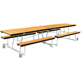 Mobile Cafeteria Table With Fixed Benches, 97"L x 56"W, Oak Top/Chrome Frame