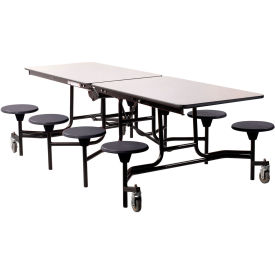 Mobile Cafeteria Table With Stools, 97"L x 59"W, Gray Top/Black Stools/Black Frame