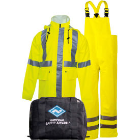 Flame Resistant Hi-Vis Rainwear Kit, ANSI Class 3, Type R, Yellow, 3XL