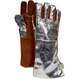 16-1/2" Thermal Leather Glove Snap Adjustment, Aluminized/Brown