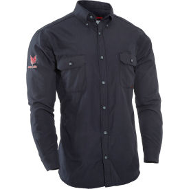 Flame Resistant 4.4 Work Shirt, 3XL, Navy Blue, Long Sleeve