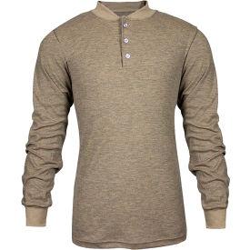 Flame Resistant Long Sleeve Henley, XL, Tan, C541NTNBSLSXL