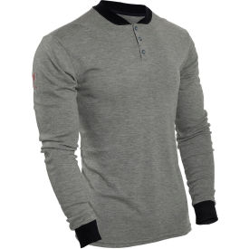Flame Resistant Long Sleeve Henley, Size Small, Color Gray