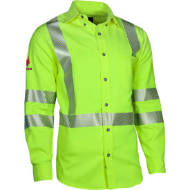 FR Hi-Vis Work Shirt, Type R, Class 3, L-T, Fluorescent Yellow, Size LG/TL