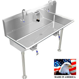 Stainless Steel Sink, 2 Station w/Knee Operated Faucets Straight Legs 48" L X 20" W X 8" D