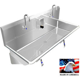 Stainless Steel Sink, 2 Station w/Knee Operated Faucets, Wall Mounted 48" L X 20" W X 8" D