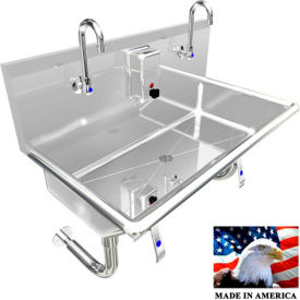 Stainless Steel Sink, 2 Stations with Knee Valve Operated Faucets, 36 inches L X 20 inches W X 8 inches D