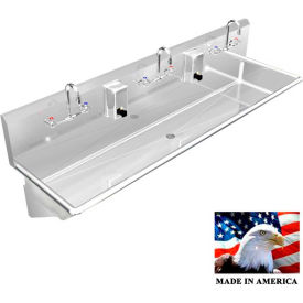 Stainless Steel Sink, 3 Station w/Manual Faucets, Wall Brackets 60"L X 20"W X 8"D