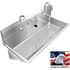 Stainless Steel Sink, 2 Station w/Electronic Faucets, Wall Mounted 48" L X 20" W X 8" D