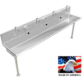 Stainless Steel Sink, 4 User w/Manual Faucets, Straight Legs 80" L X 20" W X 8" D