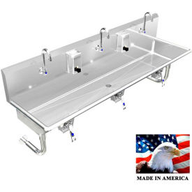 Stainless Steel Sink, 3 Station w/Knee Valve Operated Faucets, Round Legs 60"L X 20"W X 8"D