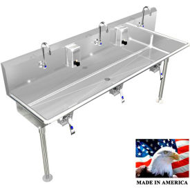 Stainless Steel Sink, 3 User w/Knee Valve Operated Faucets, Straight Legs 60"L X 20"W X 8"D