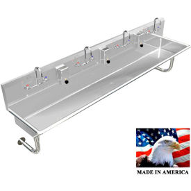 Stainless Steel Sink, 4 User w/Manual Faucets, Round Tube Mounted 80" L X 20" W X 8" D