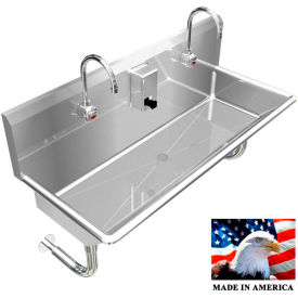Stainless Steel Sink, 2 Station w/Electronic Faucets, round Tube Brackets 42"L X 20"W X 8"D