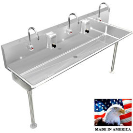 Stainless Steel Sink, 3 Station w/Electronic Faucets, straight Legs 72"L X 20"W X 8"D