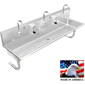 Stainless Steel Sink, 3 Station w/Electronic Faucets, Round Legs 60"L X 20"W X 8"D