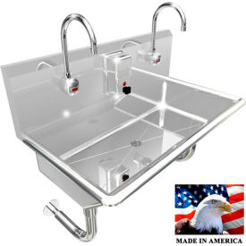 Stainless Steel Sink, 2 User w/Electronic Faucets Round Tube Wall Mounted 36"L X 20"W X 8"D