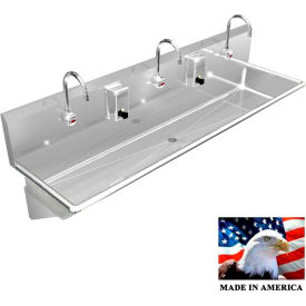 Stainless Steel Sink, 3 Station with Electronic Faucets, Wall Brackets 60"L X 20"W X 8"D