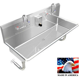 Stainless Steel Sink, 2 Station w/Manual Faucets Round Tube Mounted 48" L X 20" W X 8" D