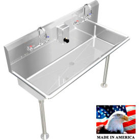Stainless Steel Sink, 2 Stations with Manual Faucets, Straight Legs - 42" L X 20" W X 8" D