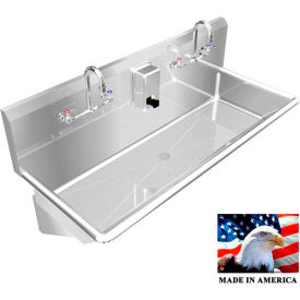 Stainless Steel Sink, 2 Stations w/Manual Faucets Wall Mounted 42" L X 20" W X 8" D